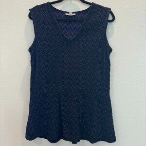 Dana Buchman Women’s Top XL Sleeveless V-Neck Navy Textured Peplum